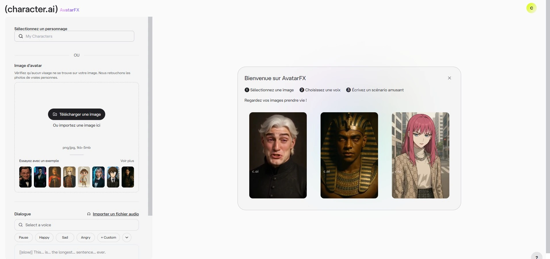 Recensione Character AI — configurazione avatar e FX visivi