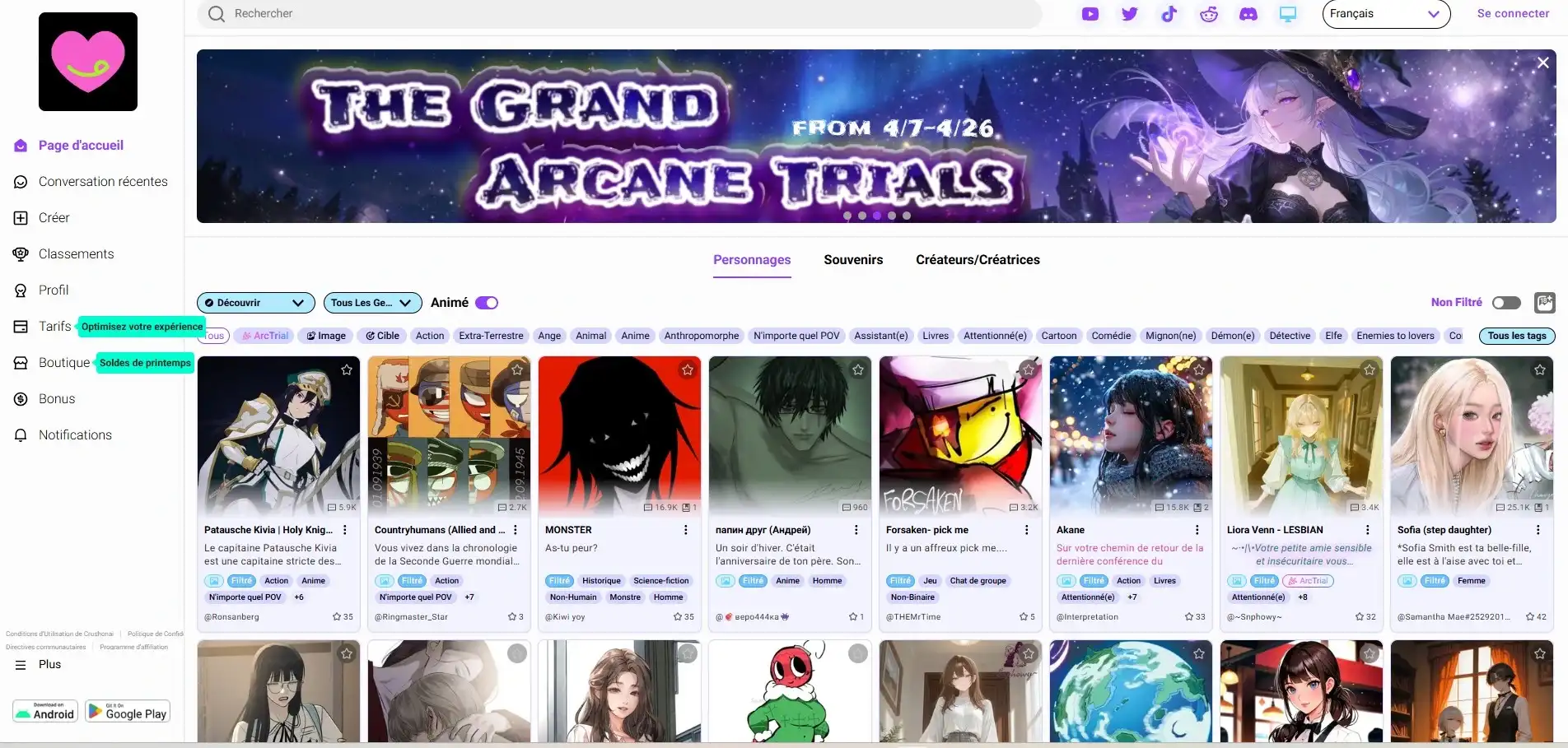 Recensione CrushOn AI — catalogo personaggi e community massiccia