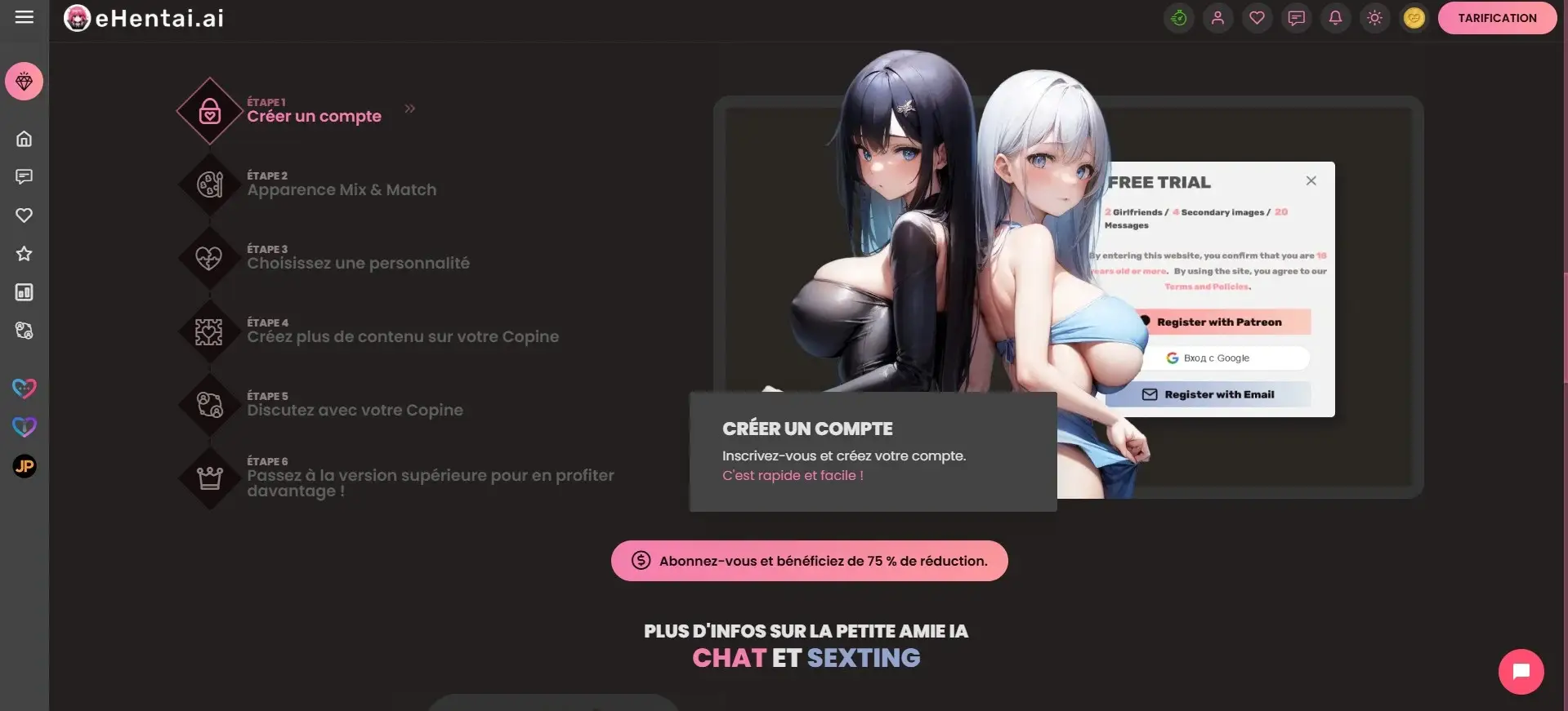 Recensione eHentai AI — pagina d'accoglienza e iscrizione