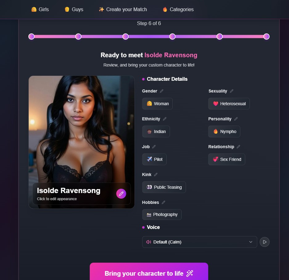 Recensione FlirtCam.AI — scelta dei parametri comportamentali