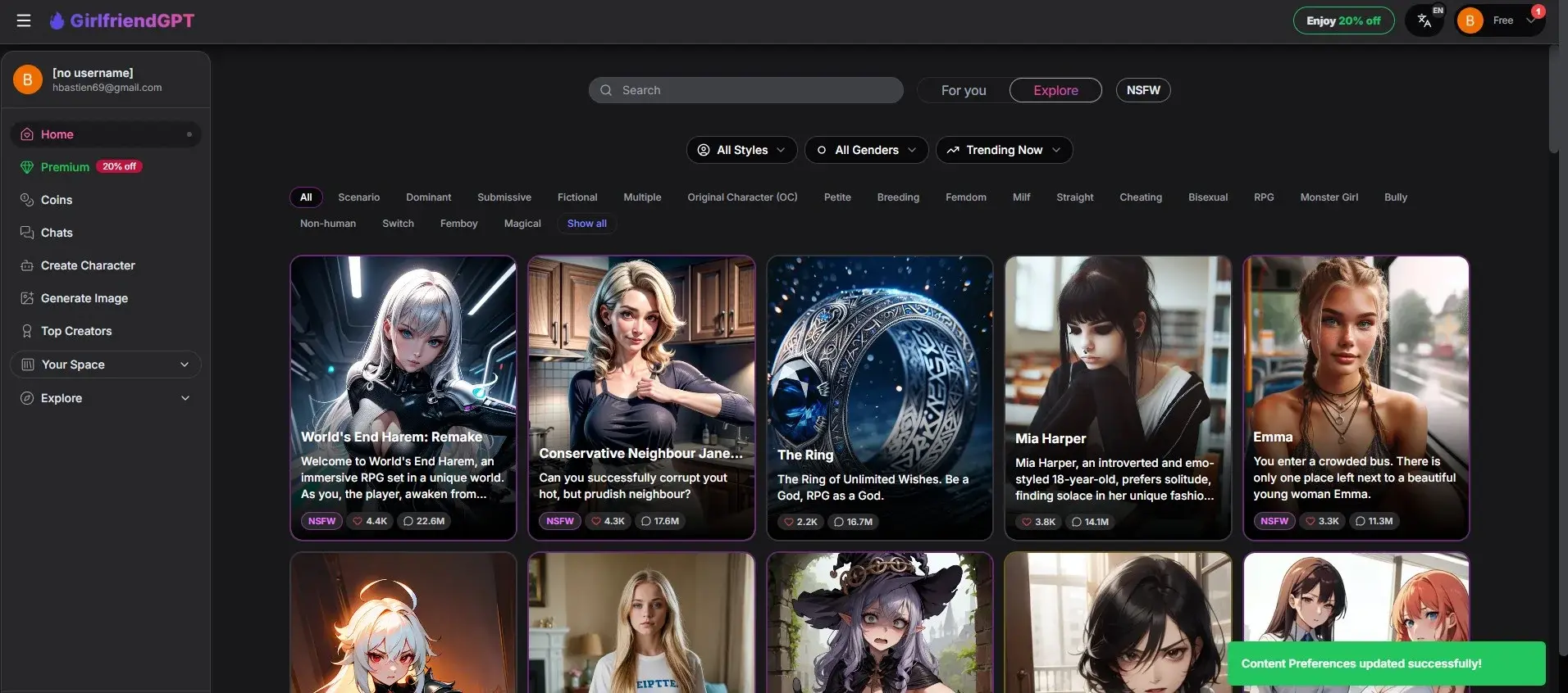 Recensione GirlfriendGPT — catalogo ultra-ampio e tag NSFW