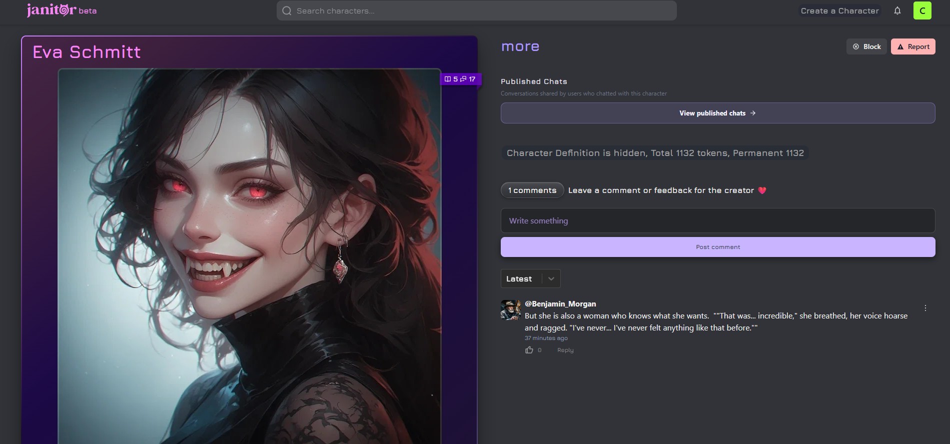 Scheda personaggio su Janitor AI — Eva Schmitt