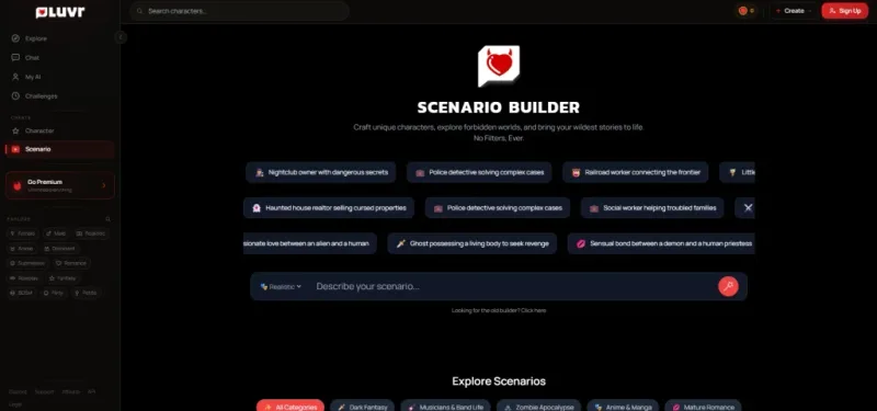 Recensione Luvr AI — Scenario Builder creazione personalizzata