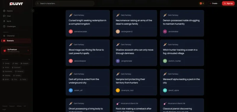 Recensione Luvr AI — Scenario Builder interfaccia di creazione