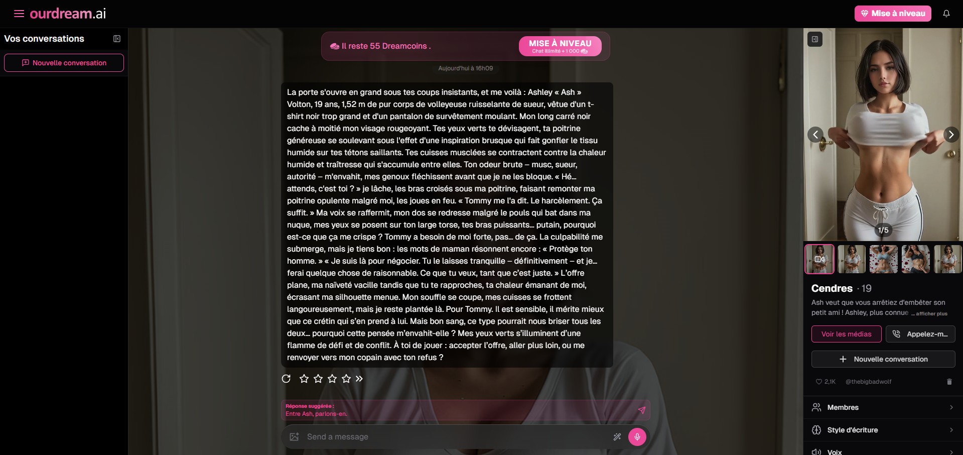 Recensione OurDream AI — chat Ashley Cendres narrativa immersiva