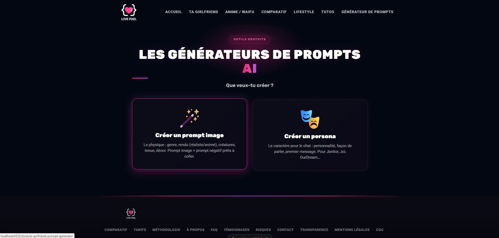 Il generatore di prompt AI girlfriend di love-pixel
