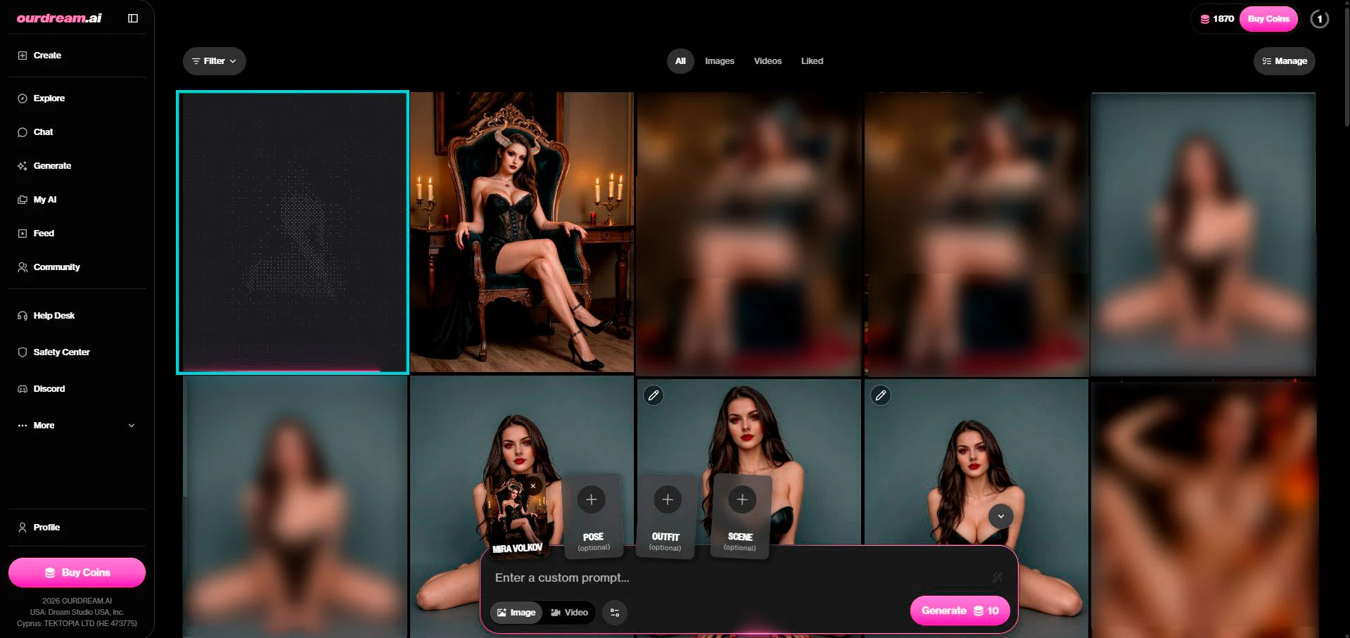 OurDream AI: la galleria delle generazioni del personaggio
