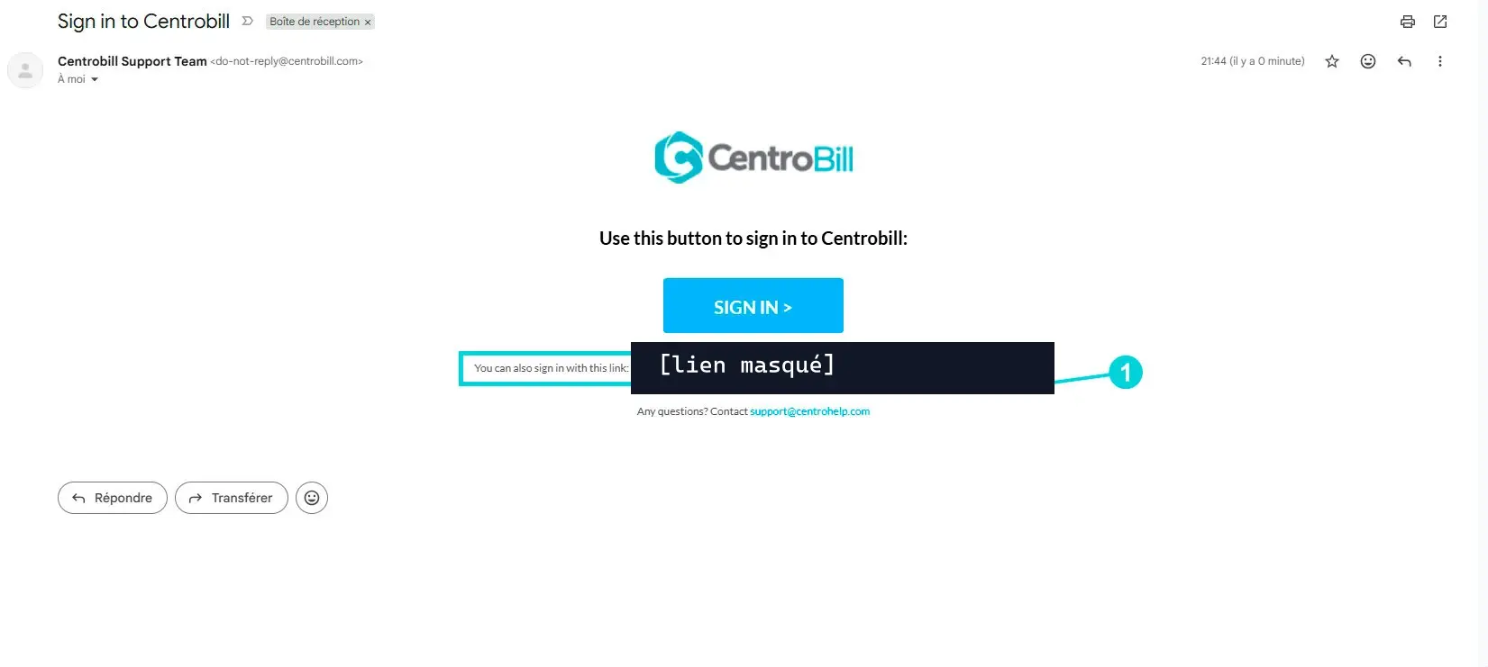 Email Centrobill: pulsante Sign in