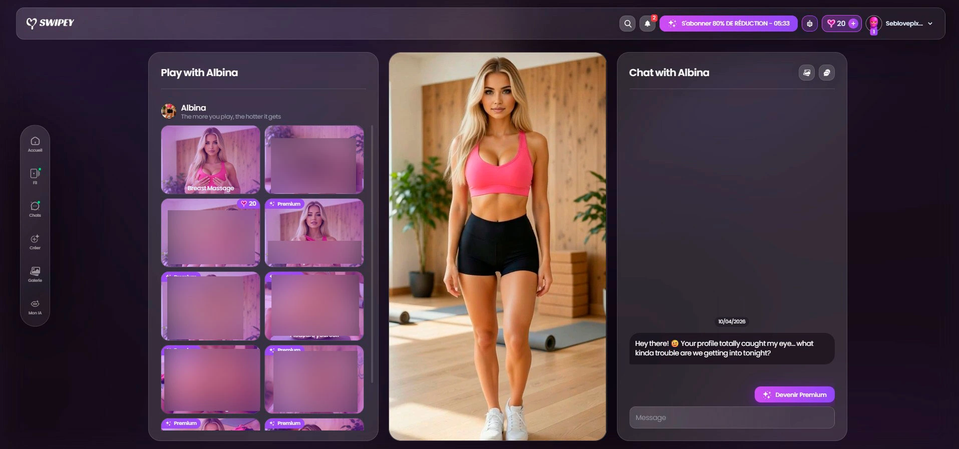 Albina Swipey AI — cattura modalità regista, contesto palestra (zone sfocate)